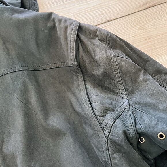 Vintage 80s 90s Grunge 100% Leather Worn Forest Green Heavy Coat Jacket Men's M - Picture 12 of 14